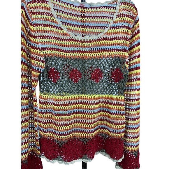 S Oliver crochet top long sleeves round neck 34 chest 23 long - Picture 2 of 4